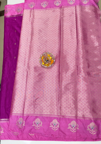 Banarasi Semi Raw Mango Silk Saree with Zari Buta Meenakari Work and Brocade Blouse – Festive Wear