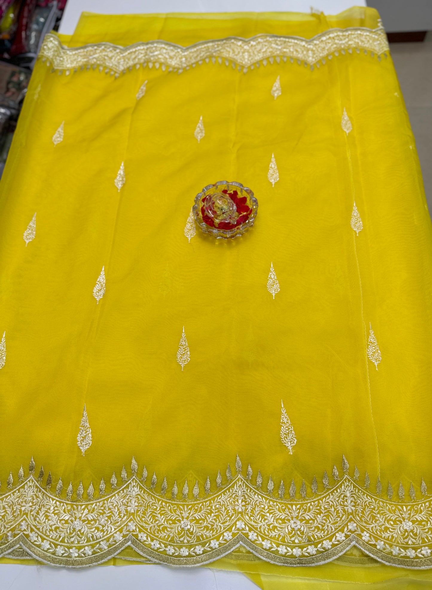 Banarasi Semi Organza Soft Saree with Embroidery Border and Blouse Design – Festive Wear