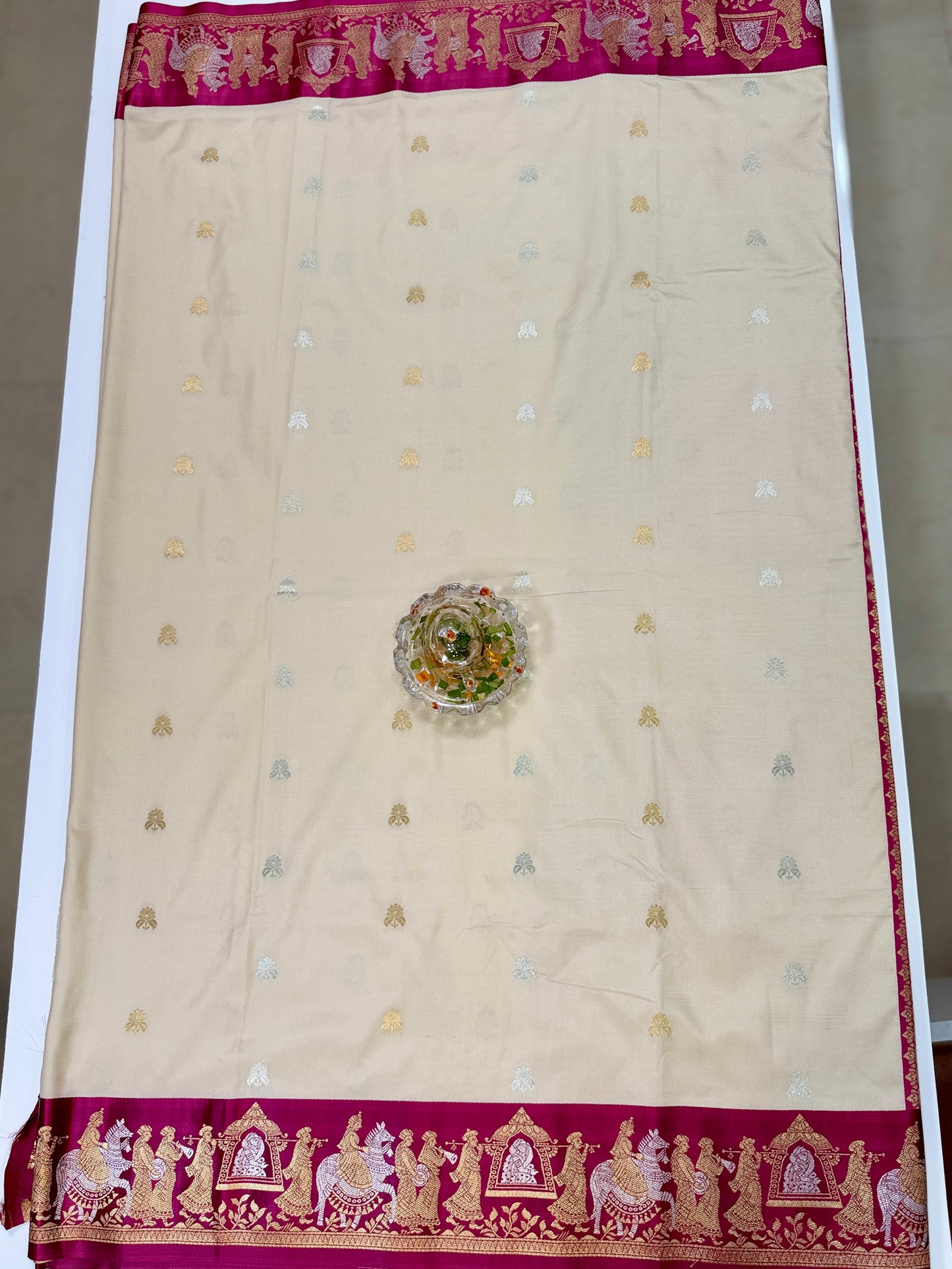 Mashru silk saree with Sindhu Ghaat zari weaving and blouse piece for women