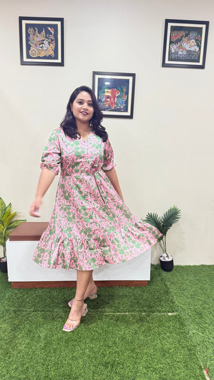 Satin Digital Floral Printed A-line Dress