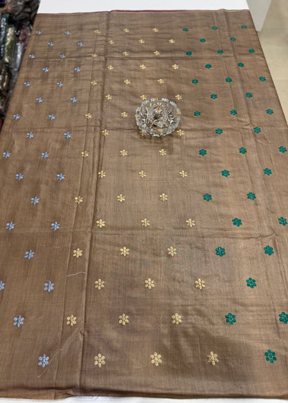 Pure Tussar Munga Silk Saree with Dolabadi Embroidery Work – Silk Mark Certified Handloom Saree