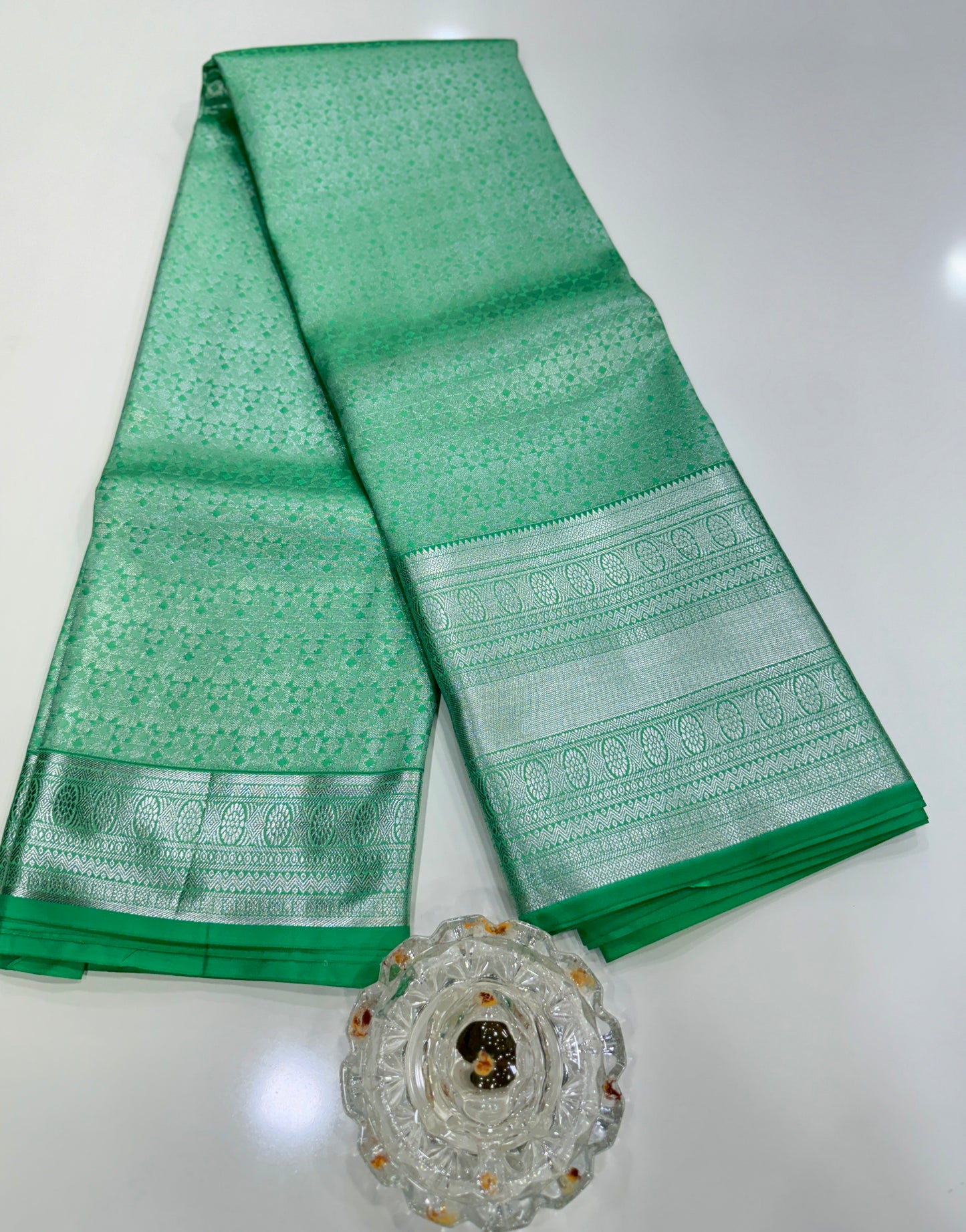 Traditional Kanchipuram Style Silk Saree for Women with Zari Border and Blouse Piece | Power-loom Woven Saree