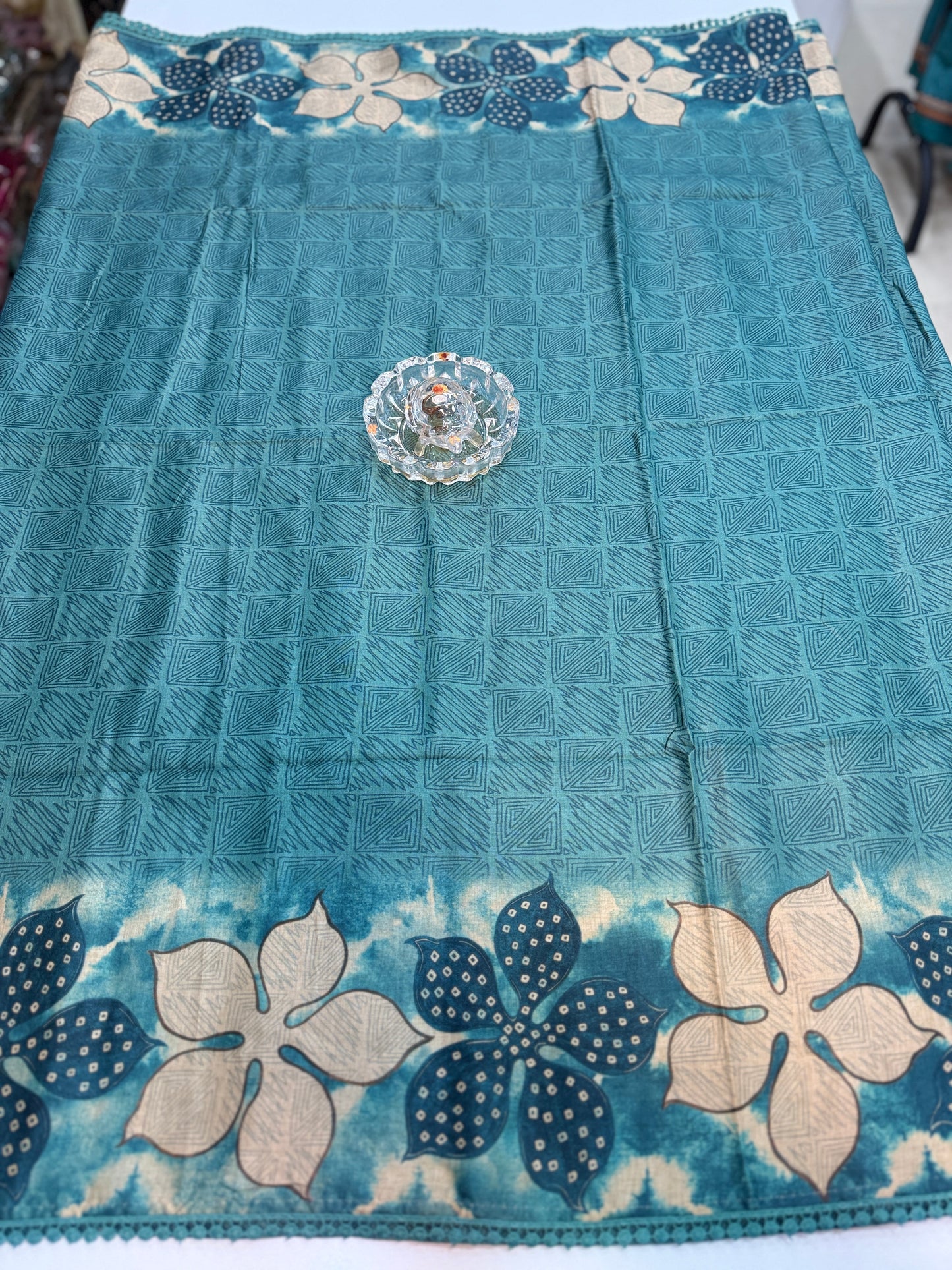 Nilambari Silk Floral Printed Saree with Lace Border