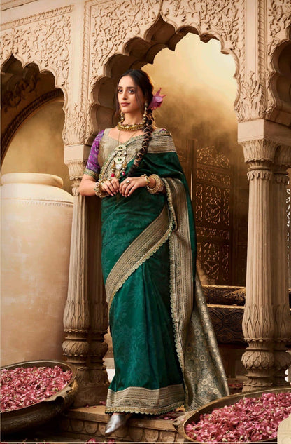 Banarasi tissue silk saree with lace border and heavy pallu – soft designer ethnic wear for women