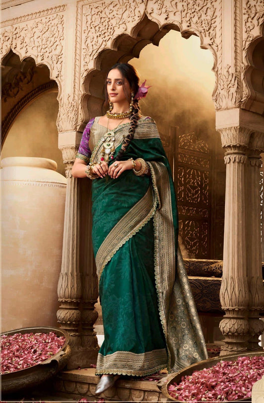 Banarasi tissue silk saree with lace border and heavy pallu – soft designer ethnic wear for women