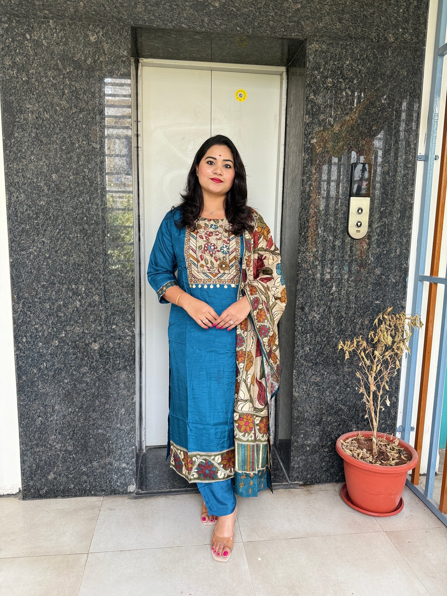 Dola Silk Suit Set with Cotton Lining and Printed Dupatta for Women – Sizes 38 to 46