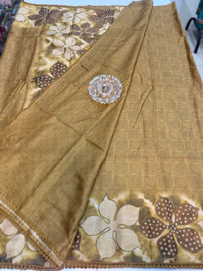 Nilambari Silk Floral Printed Saree with Lace Border