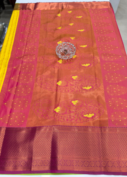Dharmavaram Silk Saree with Intricate Meena Work and Blouse Piece for Women