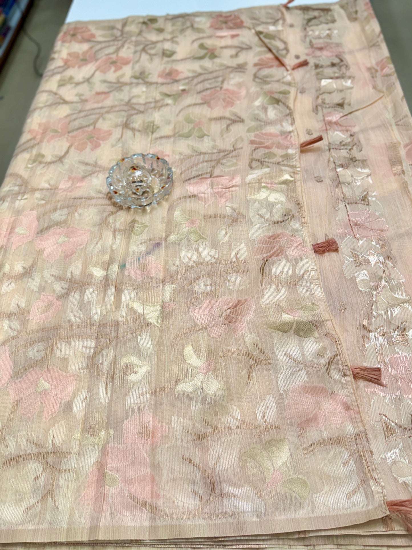 Jamdhani Cotton Saree with Zari Weave and Tassel Pallu – Pastel Festive Wear