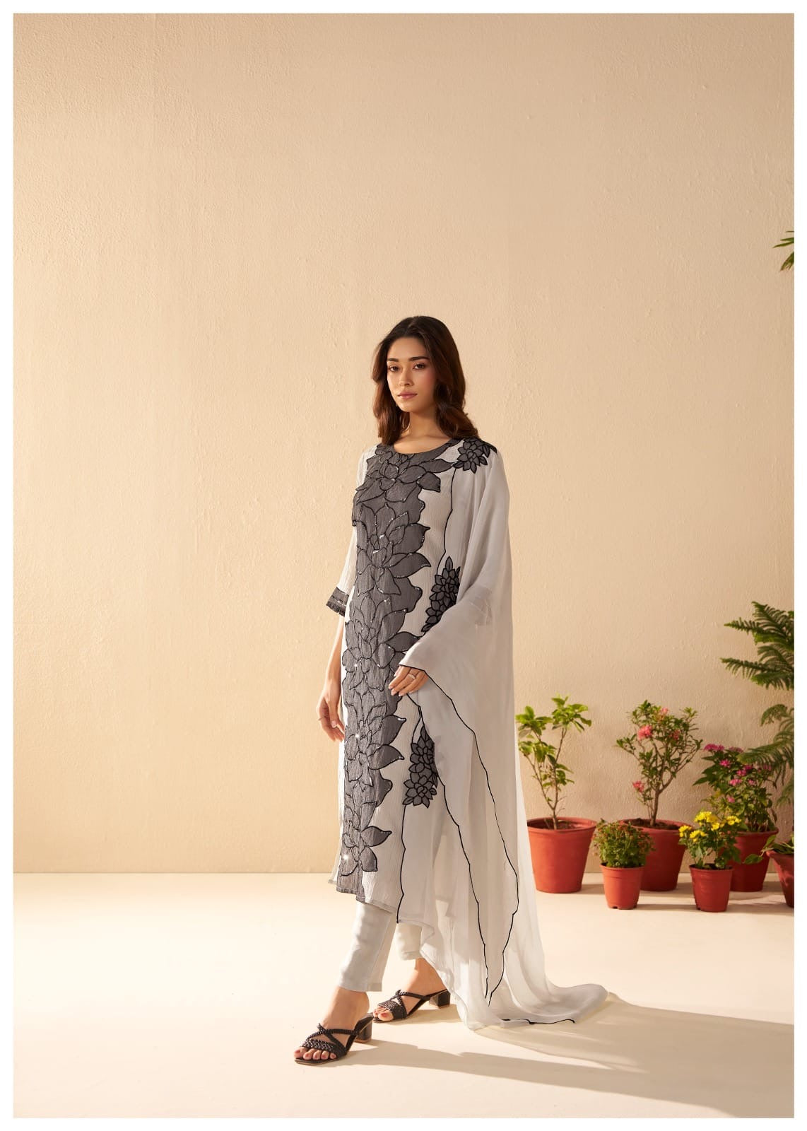 Crush Shimmer Kurta Pant Dupatta Set with Elegant Detailing Work for Women – Sizes M to XXL