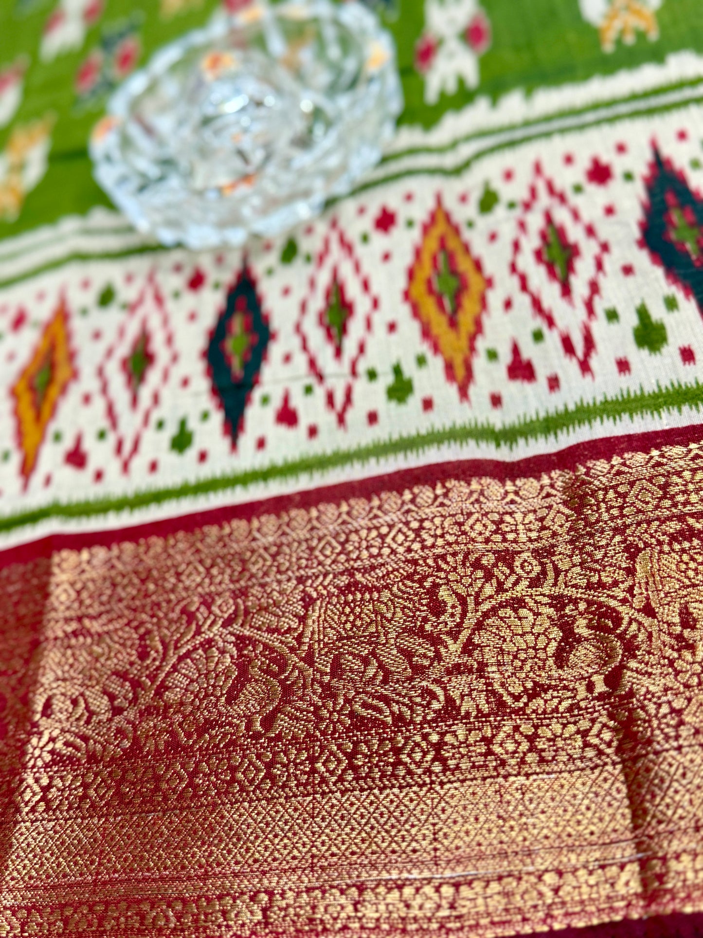 Semi Maheshwari Silk Saree with Zari Border & Ikat Style Weaving for Women