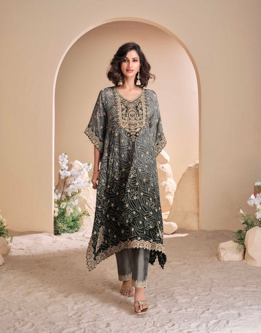 Pure Viscose Natural Crepe Silk Hand-embellished gota patti work with hand mirror work