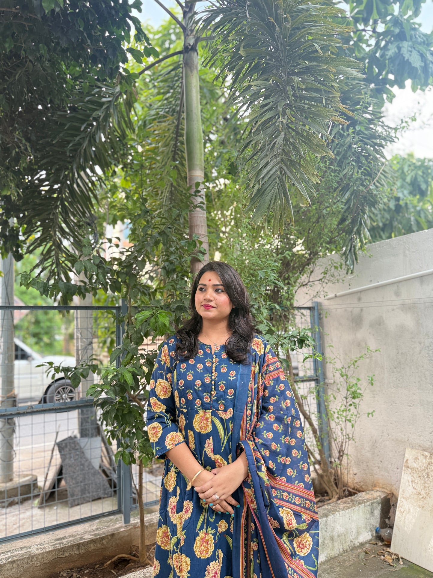 Cotton Anarkali Kurta Pant Dupatta Set with Detailing Work – M to 3XL