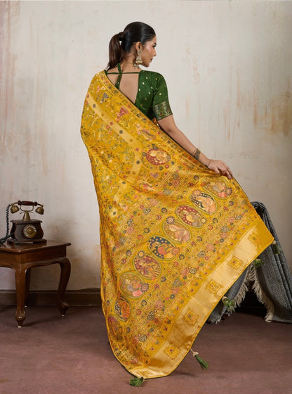 Soft Makhmal Silk Saree with 11-Shade Meenakari Weaving and Grand Pallu – Heritage Wedding Saree for Women