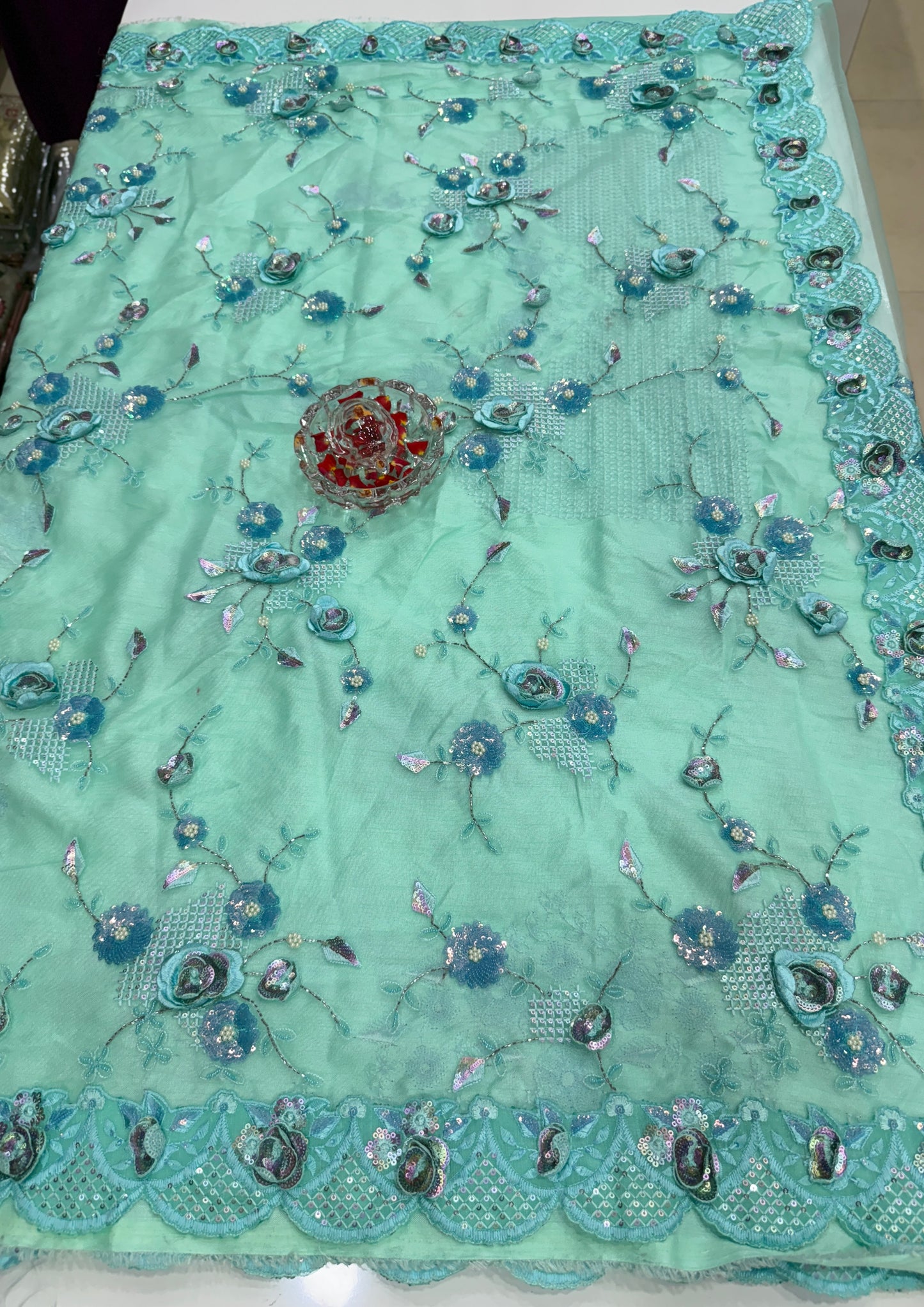 Mint Green Sequin Designer Saree for Women – Fancy Bollywood Party Wear with Designer Blouse