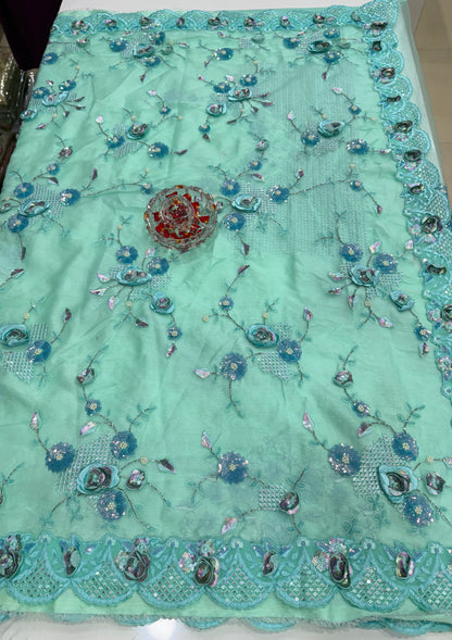 Mint Green Sequin Designer Saree for Women – Fancy Bollywood Party Wear with Designer Blouse