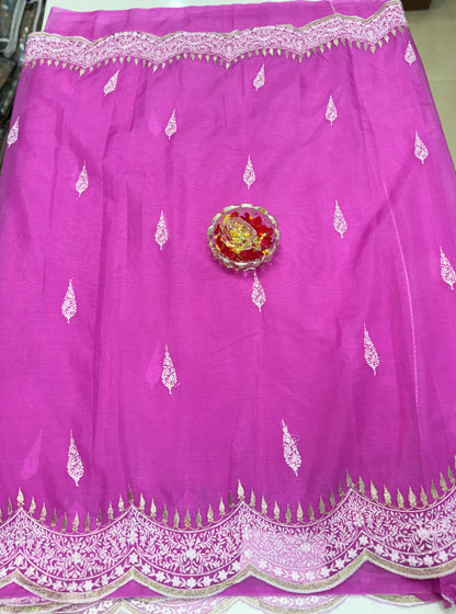 Banarasi Semi Organza Soft Saree with Embroidery Border and Blouse Design – Festive Wear