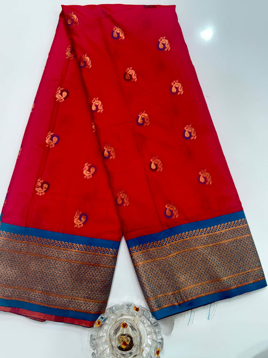 Paithani Soft Silk Saree with Zari Weaving and Contrast Blouse