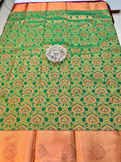 Bridal Kanchipuram Style Silk Saree with Rich Zari Border – Festive Wear