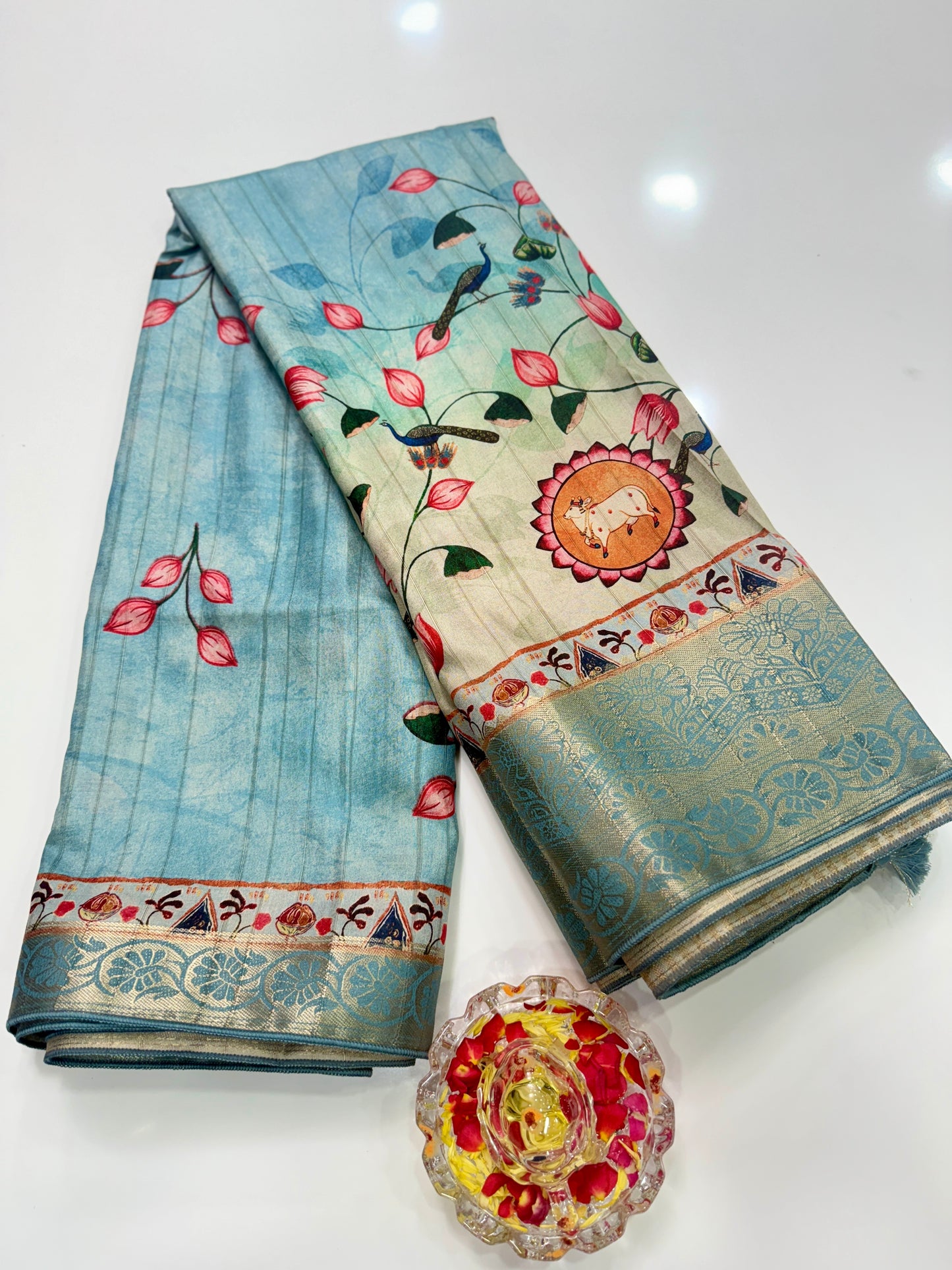 Boyanapalli-Style Silk Blend Saree with Jacquard Border and Chit Pallu – Printed Festive Saree for Women