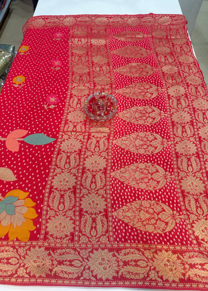 Pure Kaddi Georgette Zari Weaving Saree in Rani Pink with Circular Motifs and Floral Accents – Festive & Wedding Wear Saree for Women