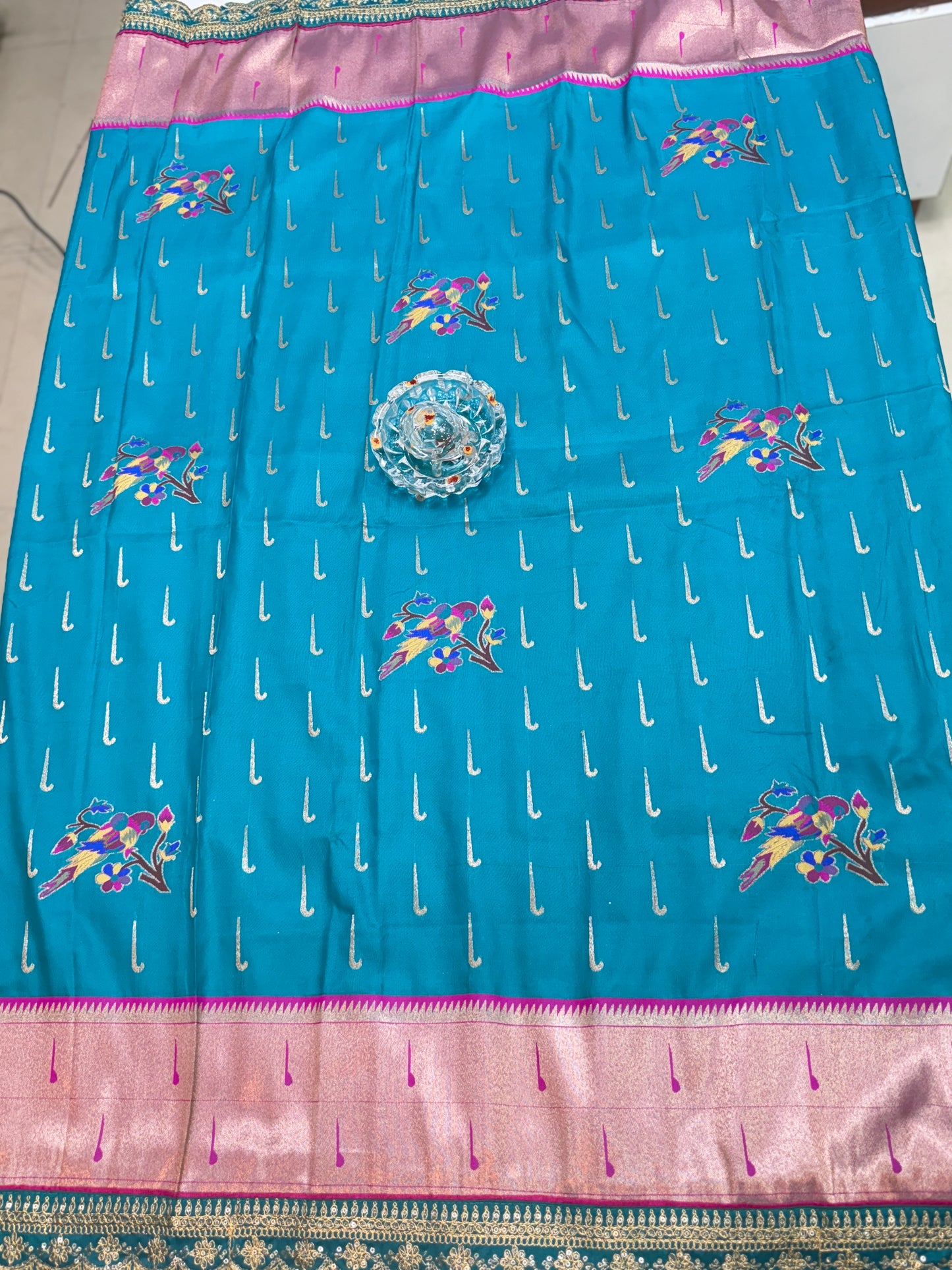 Paithani Lace Border Soft Silk Saree with Contrast Blouse for Women