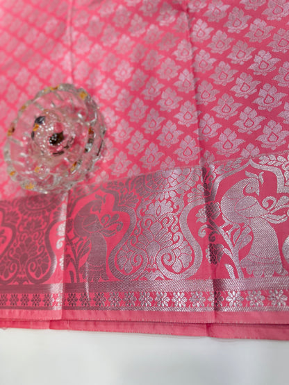 Traditional Kanchipuram Style Silk Saree for Women with Zari Border and Blouse Piece | Power-loom Woven Saree