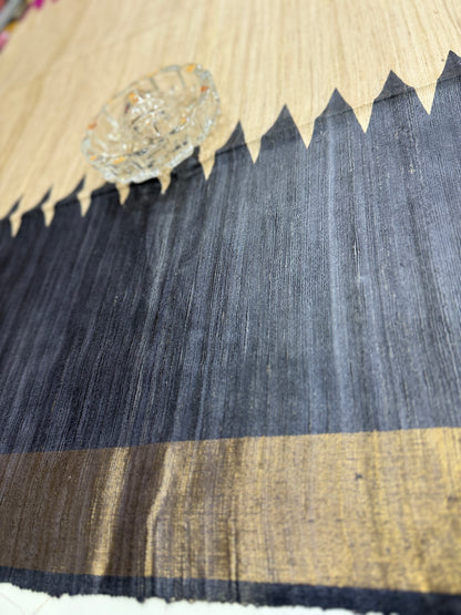 Pure Tussar Ghicha Silk Saree with Zari Border and Printed Design – Silk Mark Certified Handloom Saree