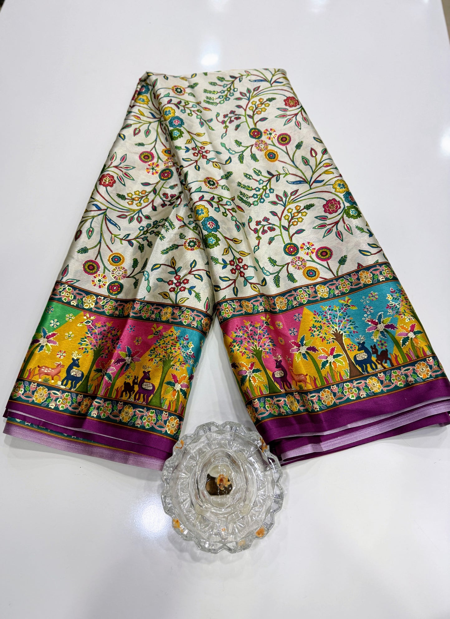 Japan satin saree for women with position print pallu and blouse, soft satin printed saree for festive and casual wear