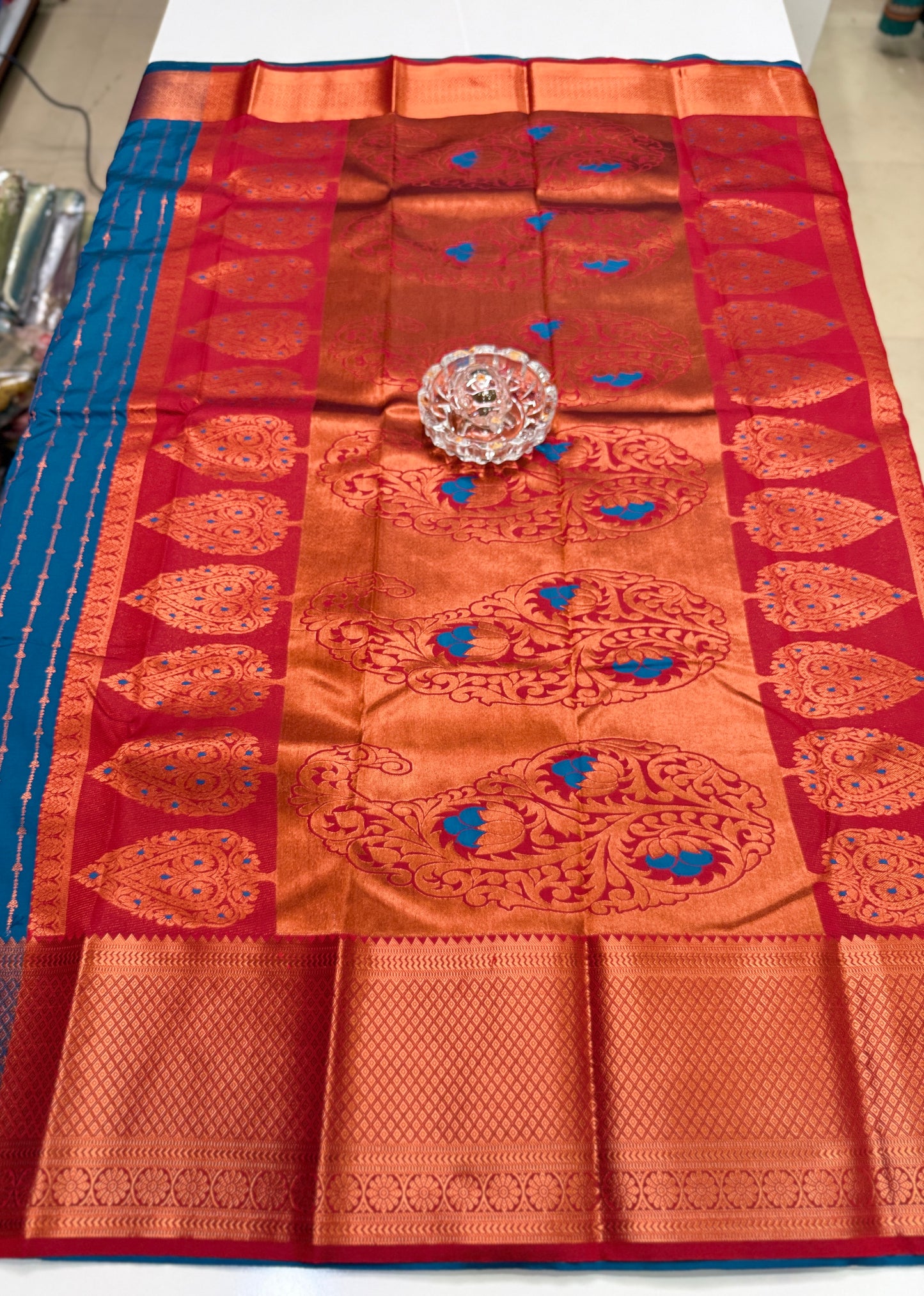 Dharmavaram Silk Saree with Intricate Meena Work and Blouse Piece for Women