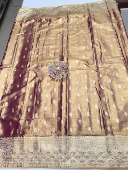 Rich Tissue Silk Saree with Heavy Zari Weaving and Ornate Border for Women