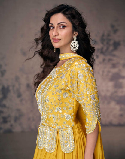 Real Chinon Silk Embroidered Kurta Set with Dupatta – Free Size Stitched Festive Wear for Women
