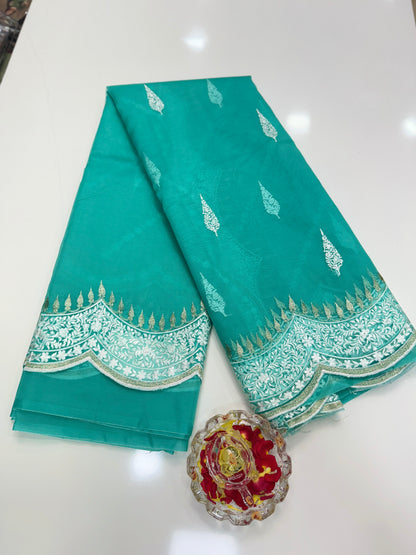 Banarasi Semi Organza Soft Saree with Embroidery Border and Blouse Design – Festive Wear