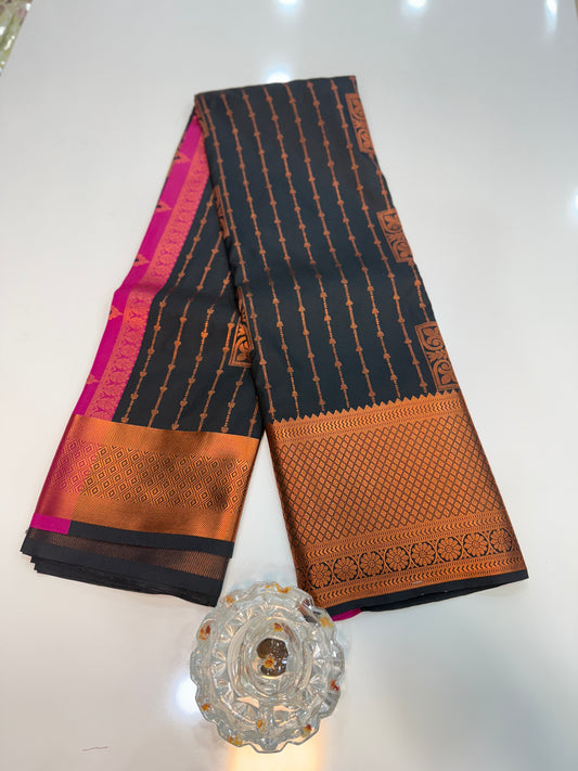 Dharmavaram Silk Saree with Intricate Meena Work and Blouse Piece for Women