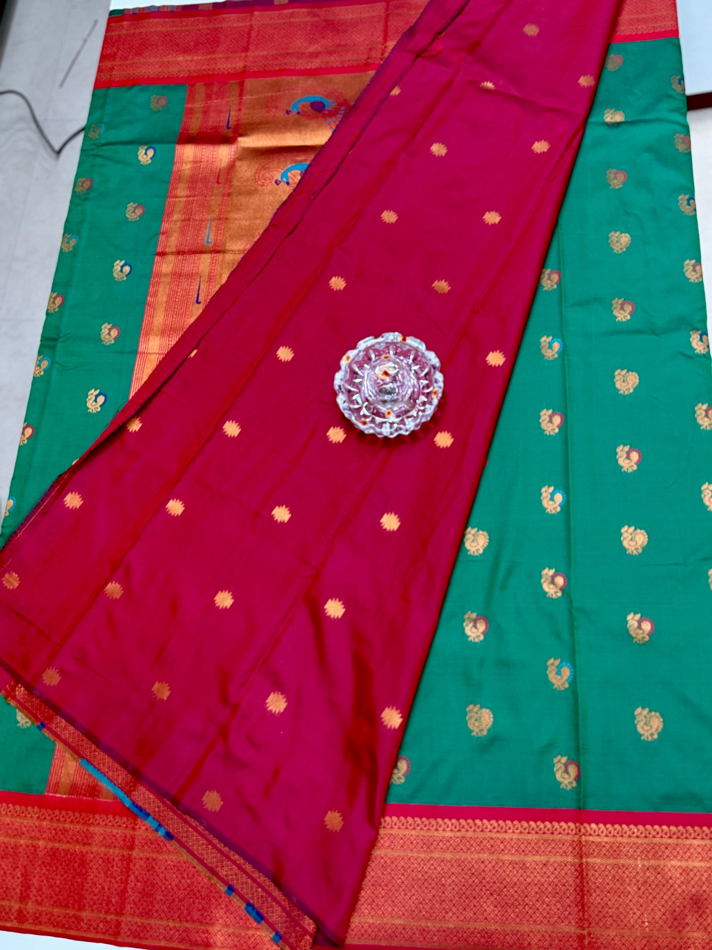 Paithani Soft Silk Saree with Zari Weaving and Contrast Blouse