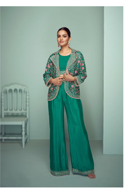 Real Chinon 3-Piece Ethnic Set with Front and Back Embroidery, Mirror Work, and Tassel Lace – Free Size Stitched