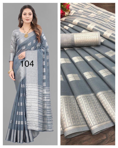 Lustrous Linen Silver Zari