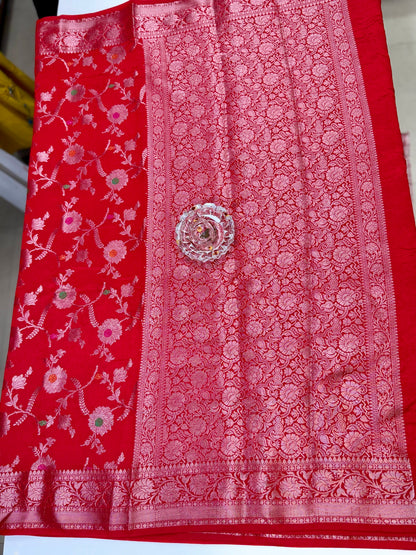 Banarasi Semi Dupion Silk Saree with Jaal Meenakari Design and Gold Zari Weaving Blouse Piece