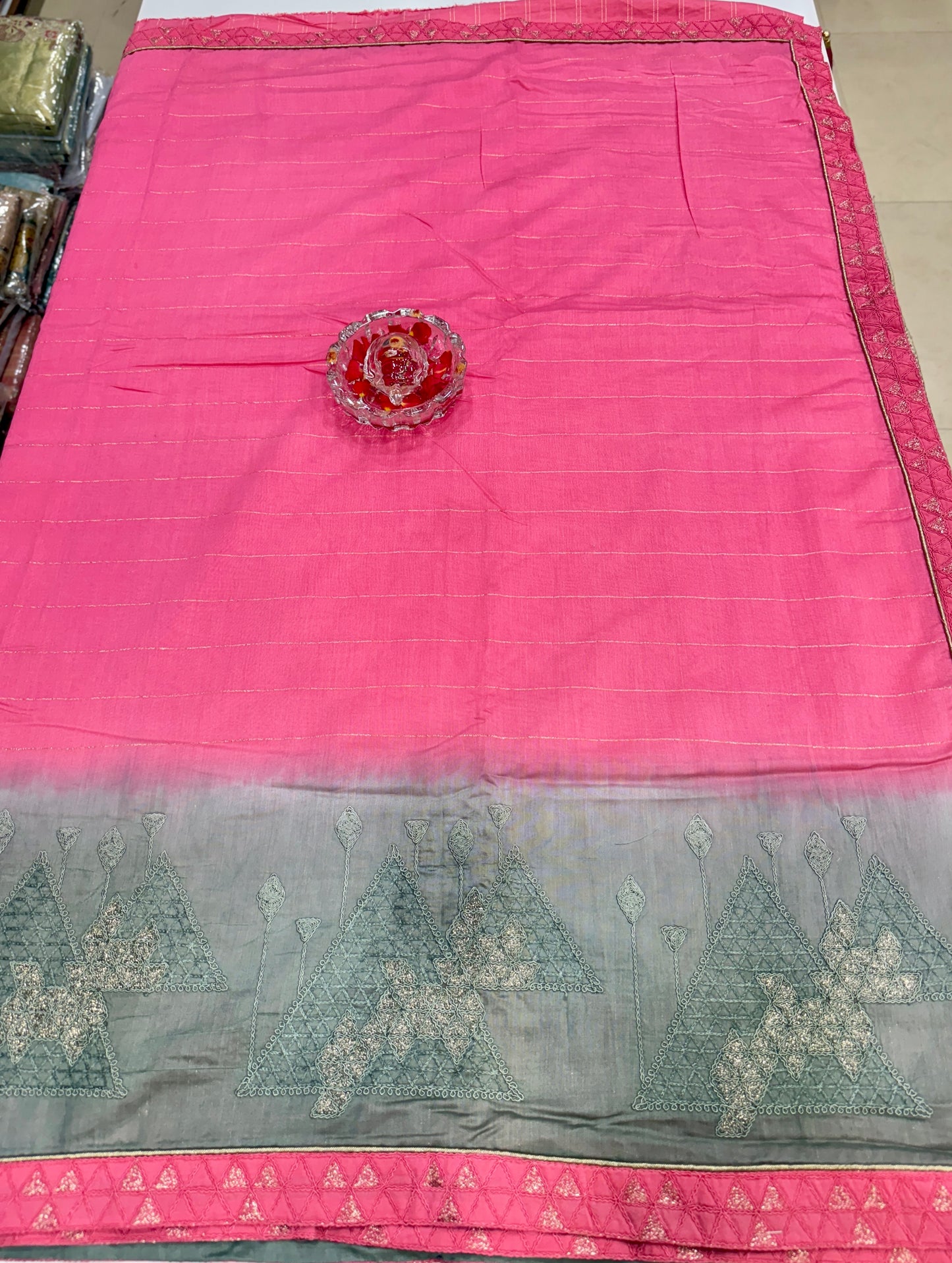 Omber Dual Shaded Designer Silk Saree with Embroidery Lace Work, Patchwork and Art Silk Blouse