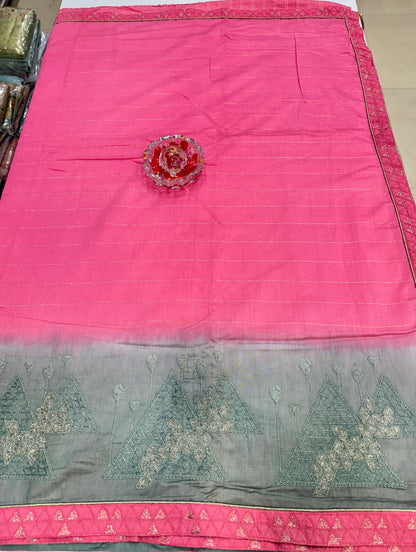 Omber Dual Shaded Designer Silk Saree with Embroidery Lace Work, Patchwork and Art Silk Blouse