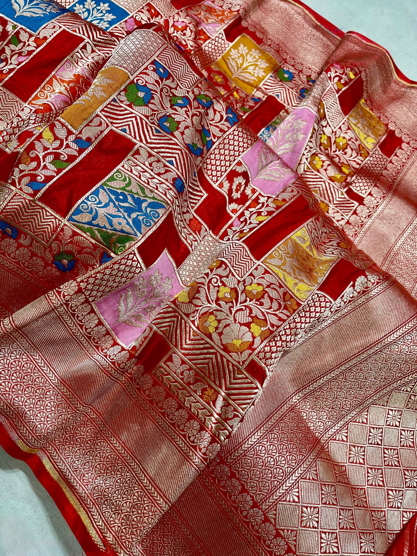 Banarasi Tilfi Katan Silk Saree with Zari Weaving and Multicolor Motifs – Silk Mark Certified