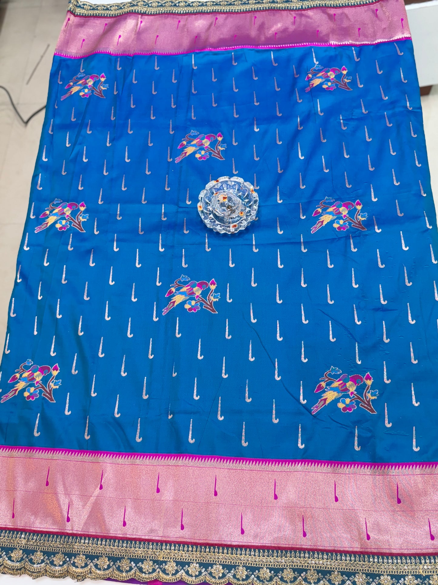 Paithani Lace Border Soft Silk Saree with Contrast Blouse for Women