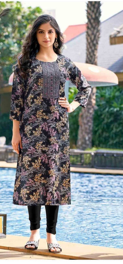 Heavy Rayon Foil Printed Kurti with Sequin Embroidery for Women – XL to 3XL