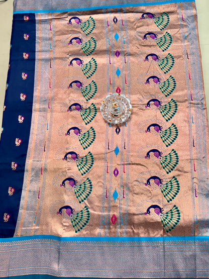 Paithani Soft Silk Saree with Zari Weaving and Contrast Blouse