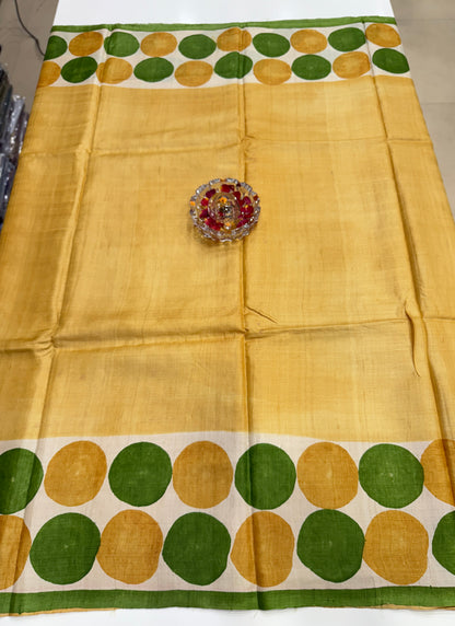 Pure Kosa Tussar Silk Printed Saree with Blouse – Handwoven Chhattisgarh Silk Mark Certified Saree