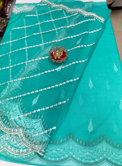 Banarasi Semi Organza Soft Saree with Embroidery Border and Blouse Design – Festive Wear