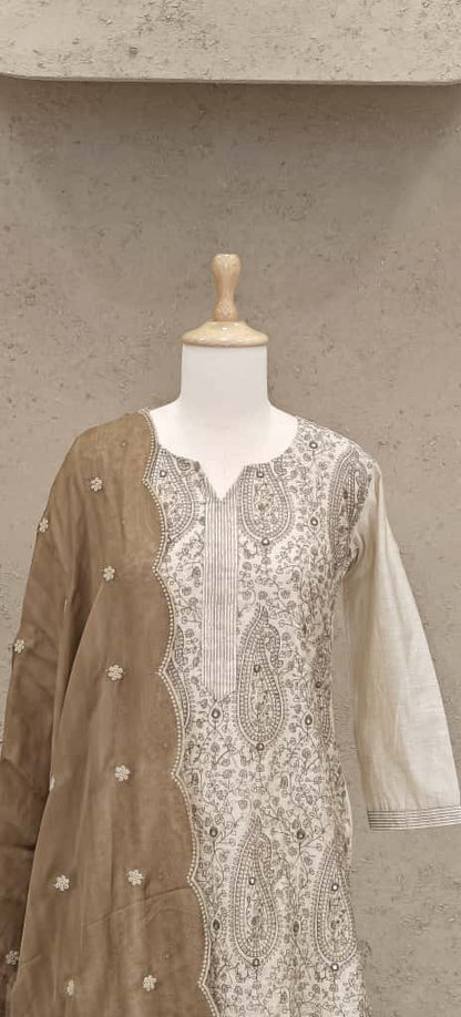 Jamdani Cotton-Lined Kurta Set with Handwoven Motifs and Dupatta – Elegant Festive Ethnic Wear for Women