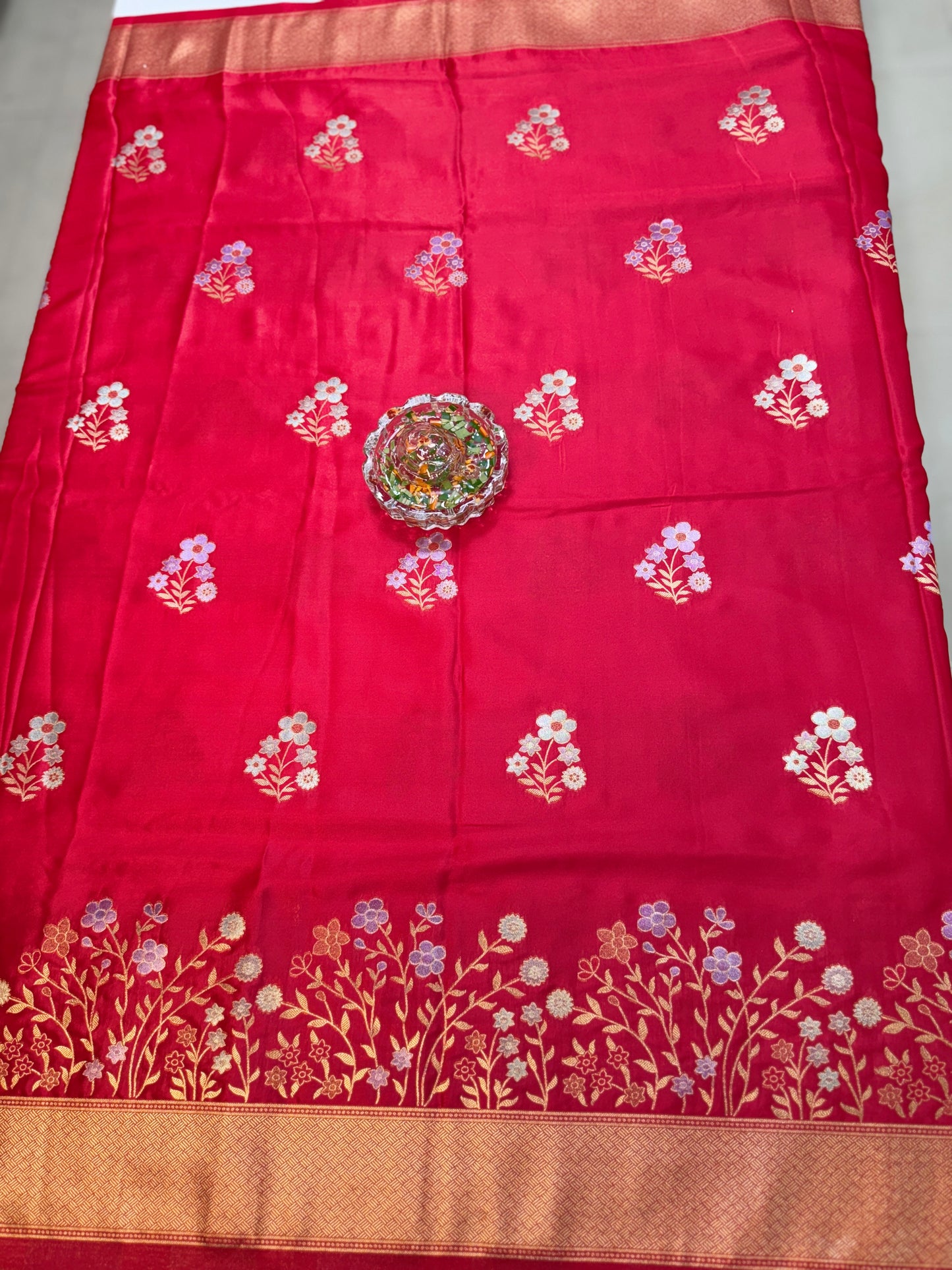 Mashru silk saree with floral zari weaving and blouse piece for women