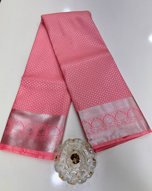 Traditional Kanchipuram Style Silk Saree for Women with Zari Border and Blouse Piece | Power-loom Woven Saree