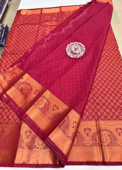Bridal Soft Silk Saree with Jacquard Weaving & Contrast Border for Women